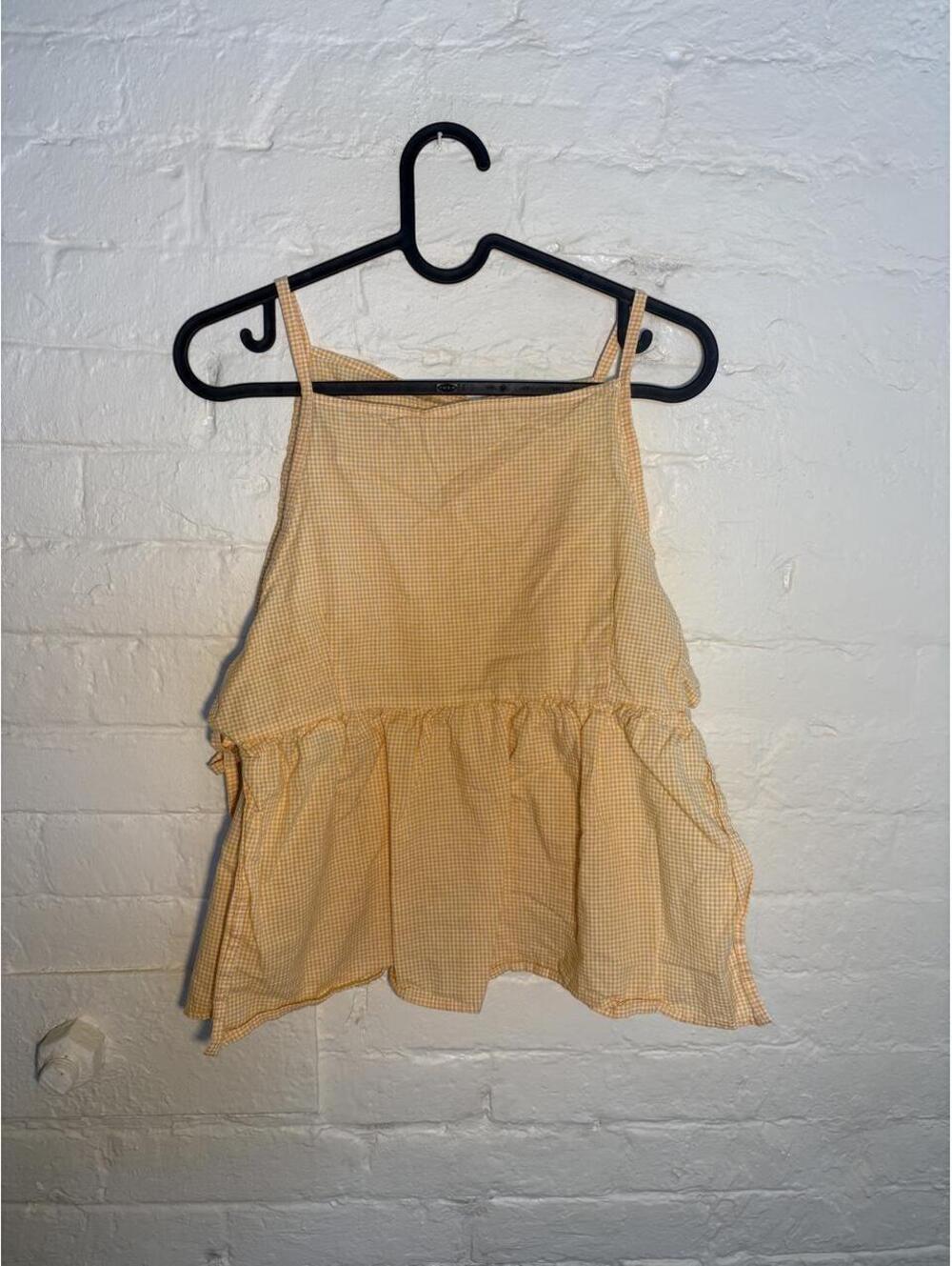 West Fade yellow gingham cotton tank top with ruffle detail, size M